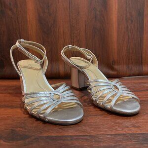New Talbots Women Size 8 1/2" Silver 3" Heel Strappy Classic Glam Wedding